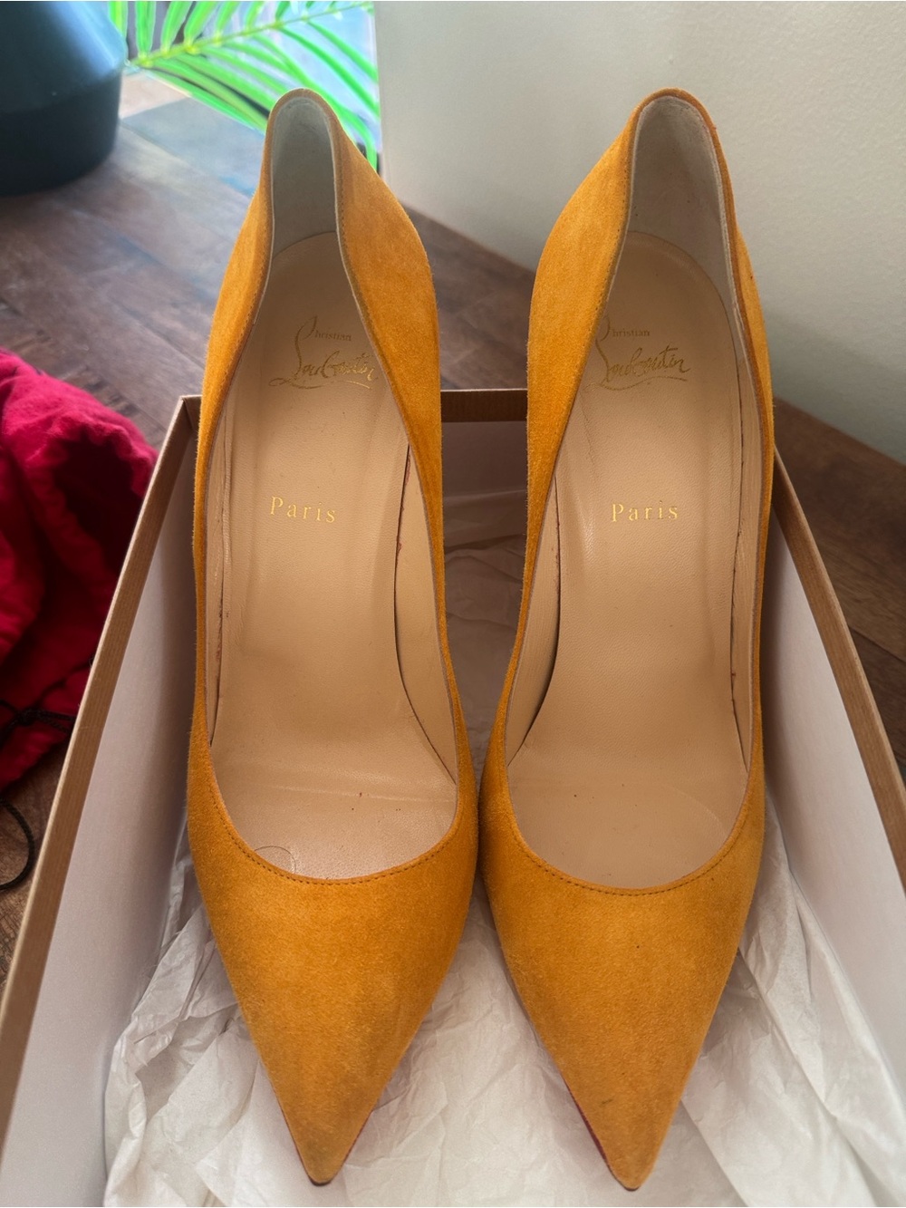 Christian Louboutin Mustard Suede Pointed Pumps